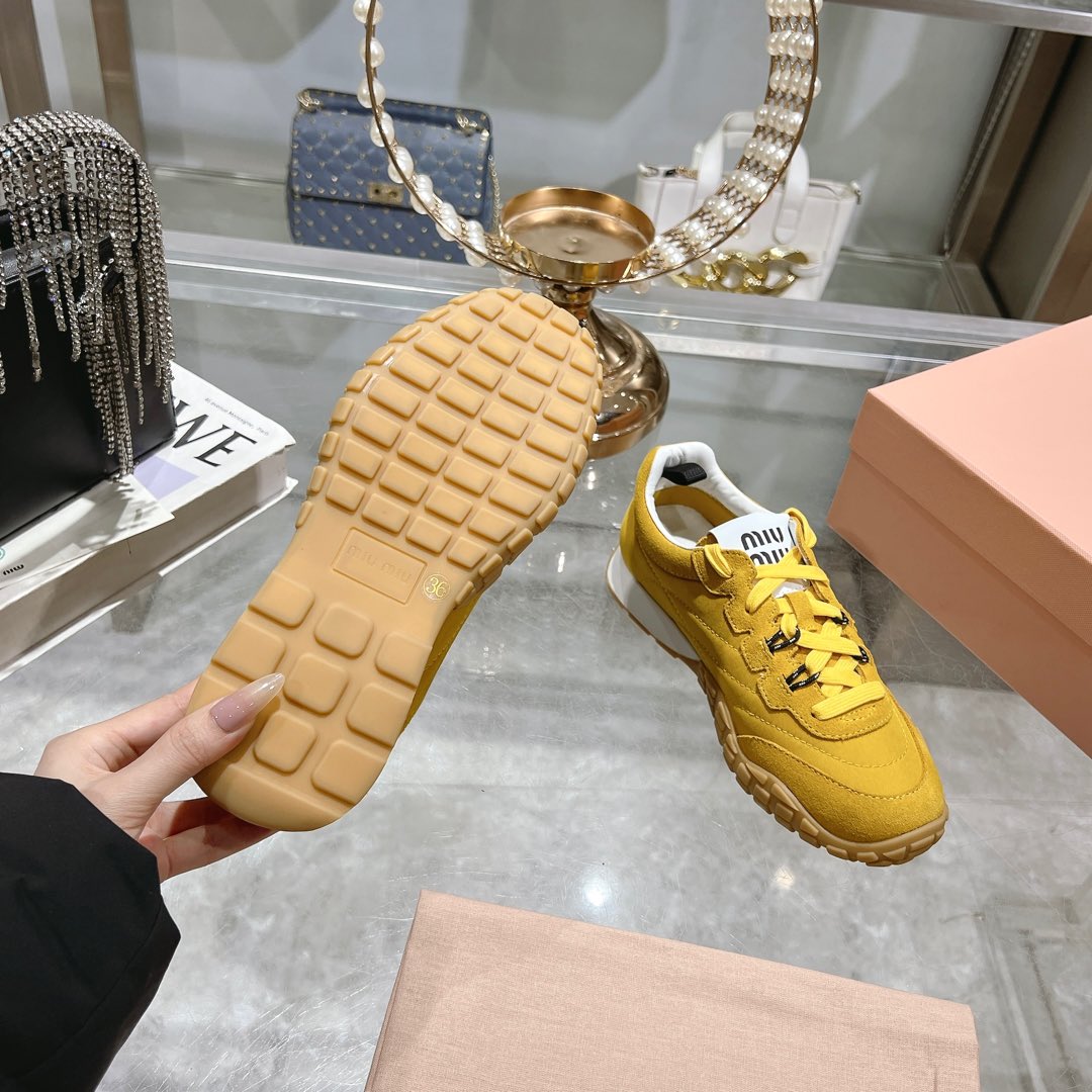 Miu Miu Tyre Technical Fabric And Suede Sneakers - DesignerGu