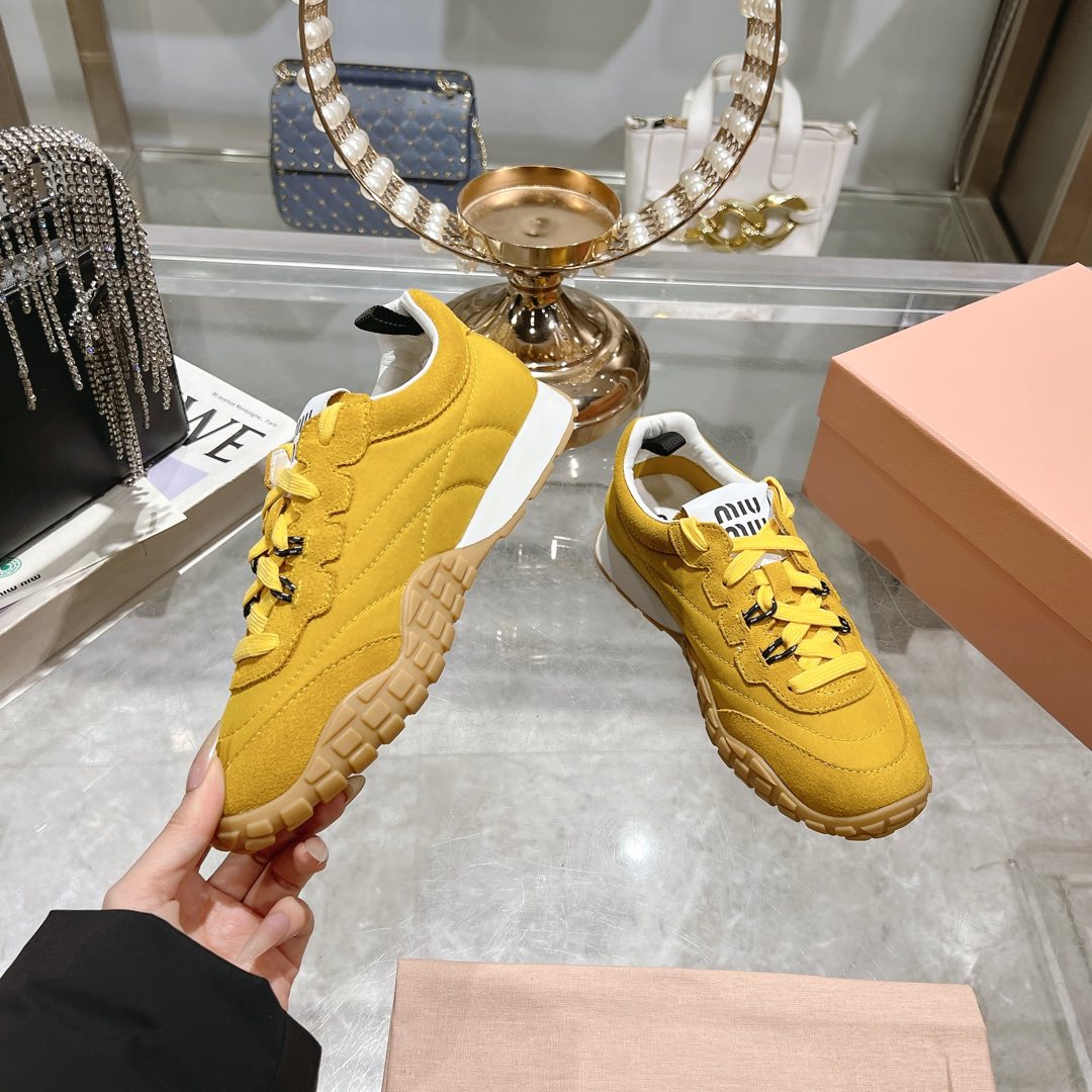 Miu Miu Tyre Technical Fabric And Suede Sneakers - DesignerGu