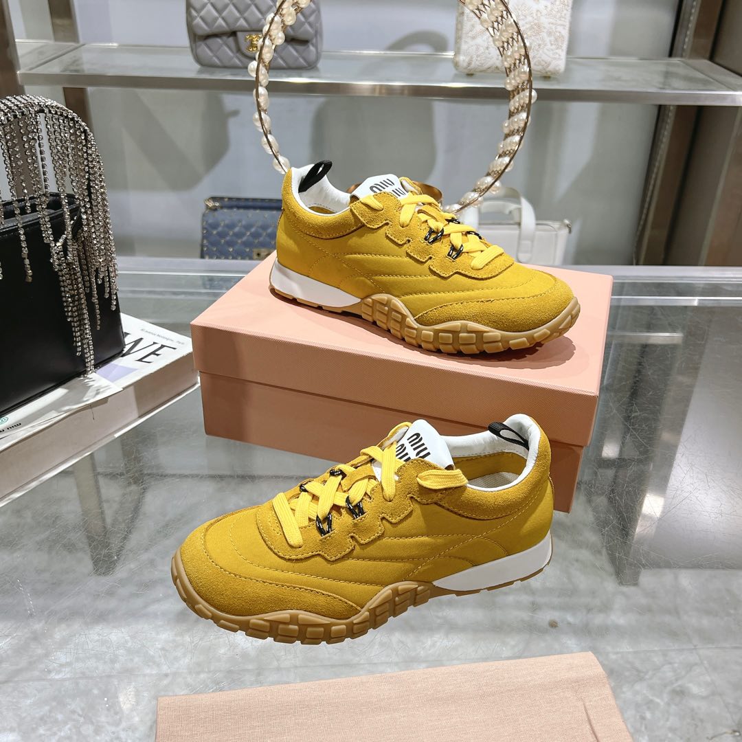 Miu Miu Tyre Technical Fabric And Suede Sneakers - DesignerGu