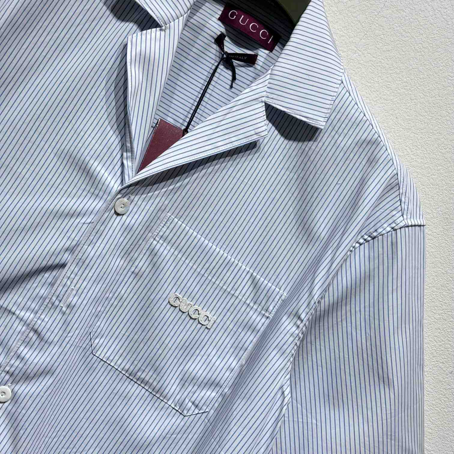 Gucci Embroidered Striped Cotton Shirt - DesignerGu