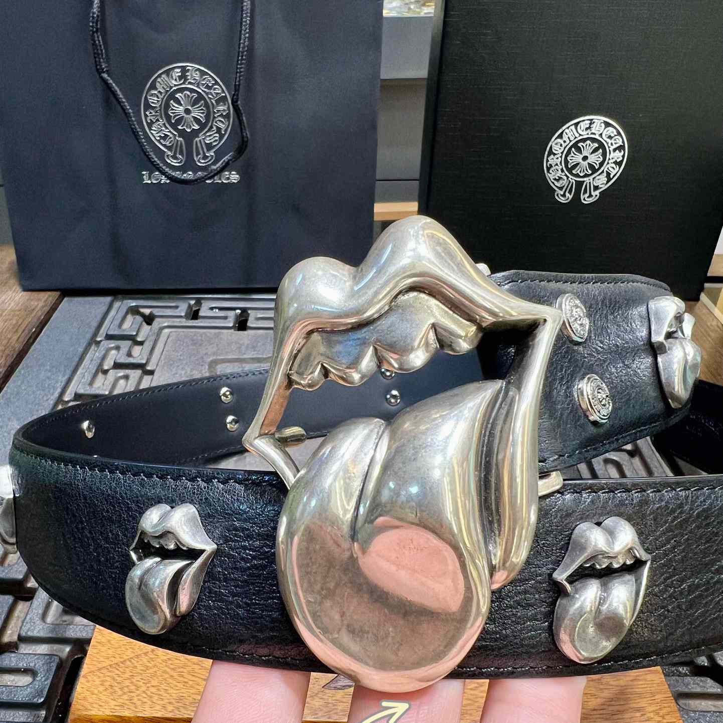 Chrome Hearts Rolling Stones Studded Belt & Buckle - DesignerGu