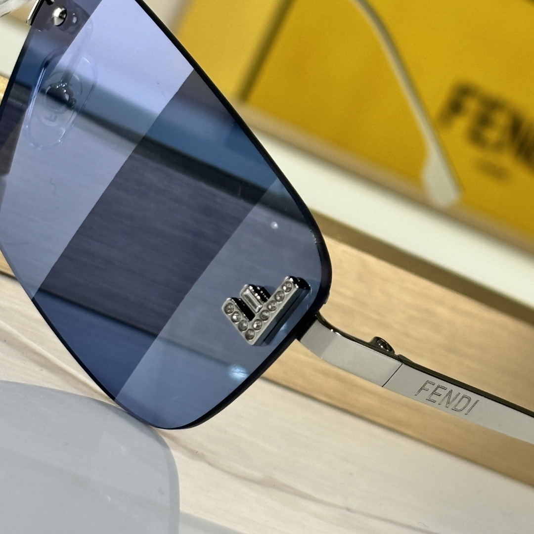 Fendi First Crystal Palladium-colored Sunglasses With Blue Lenses    - DesignerGu