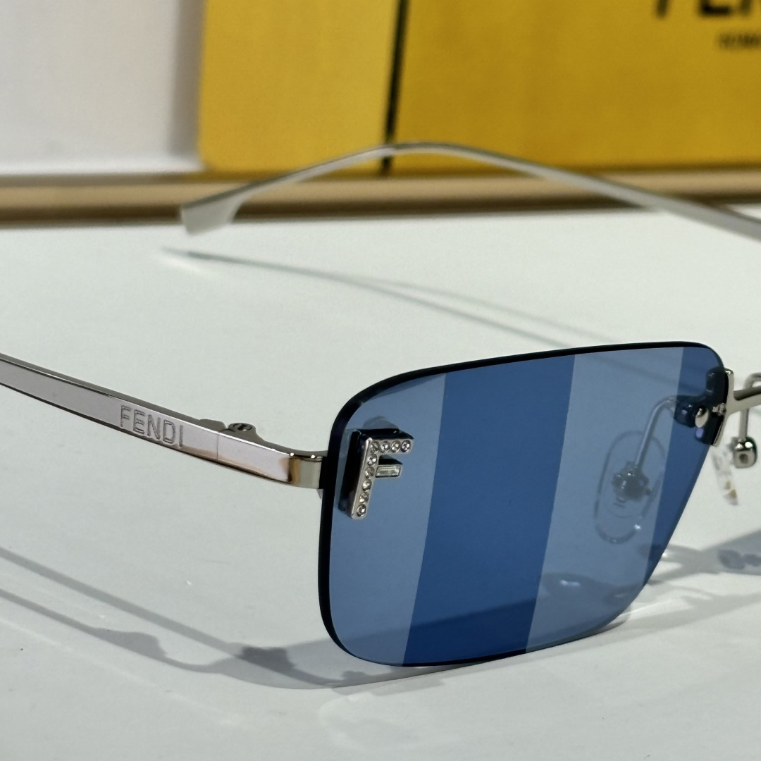 Fendi First Crystal Palladium-colored Sunglasses With Blue Lenses    - DesignerGu