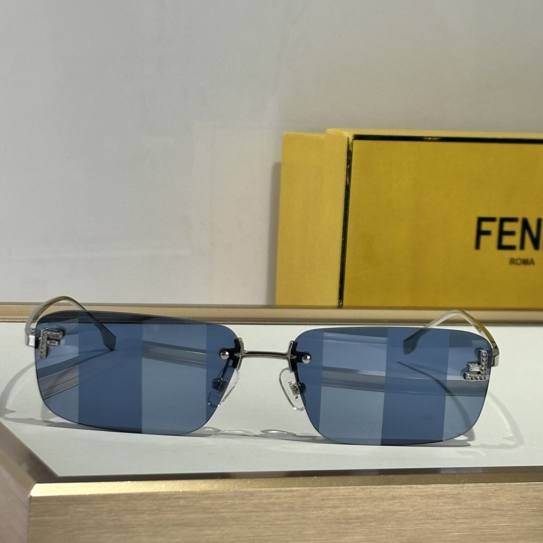 Fendi First Crystal Palladium-colored Sunglasses With Blue Lenses    - DesignerGu