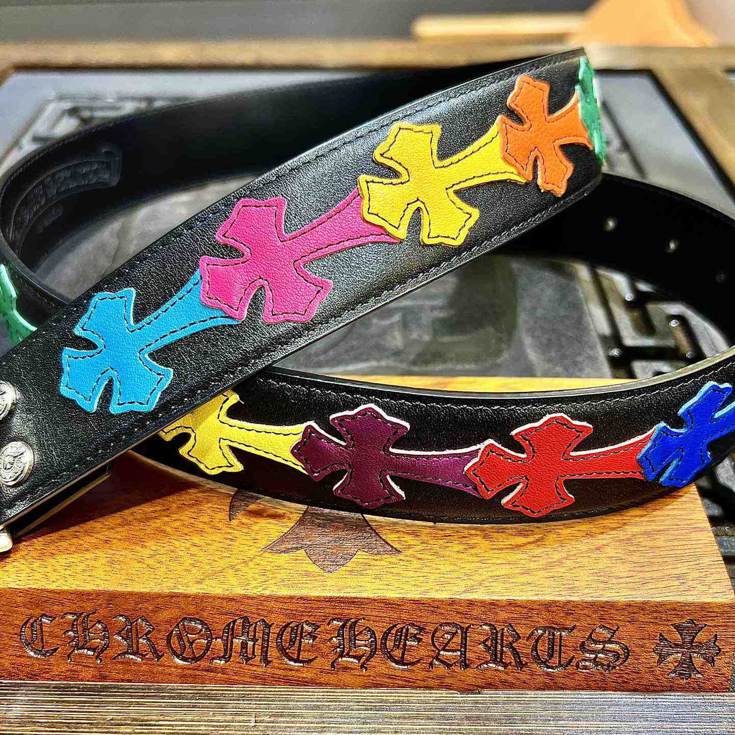 Chrome Hearts Colorful Cross Stitch CH Crochet Belt - DesignerGu