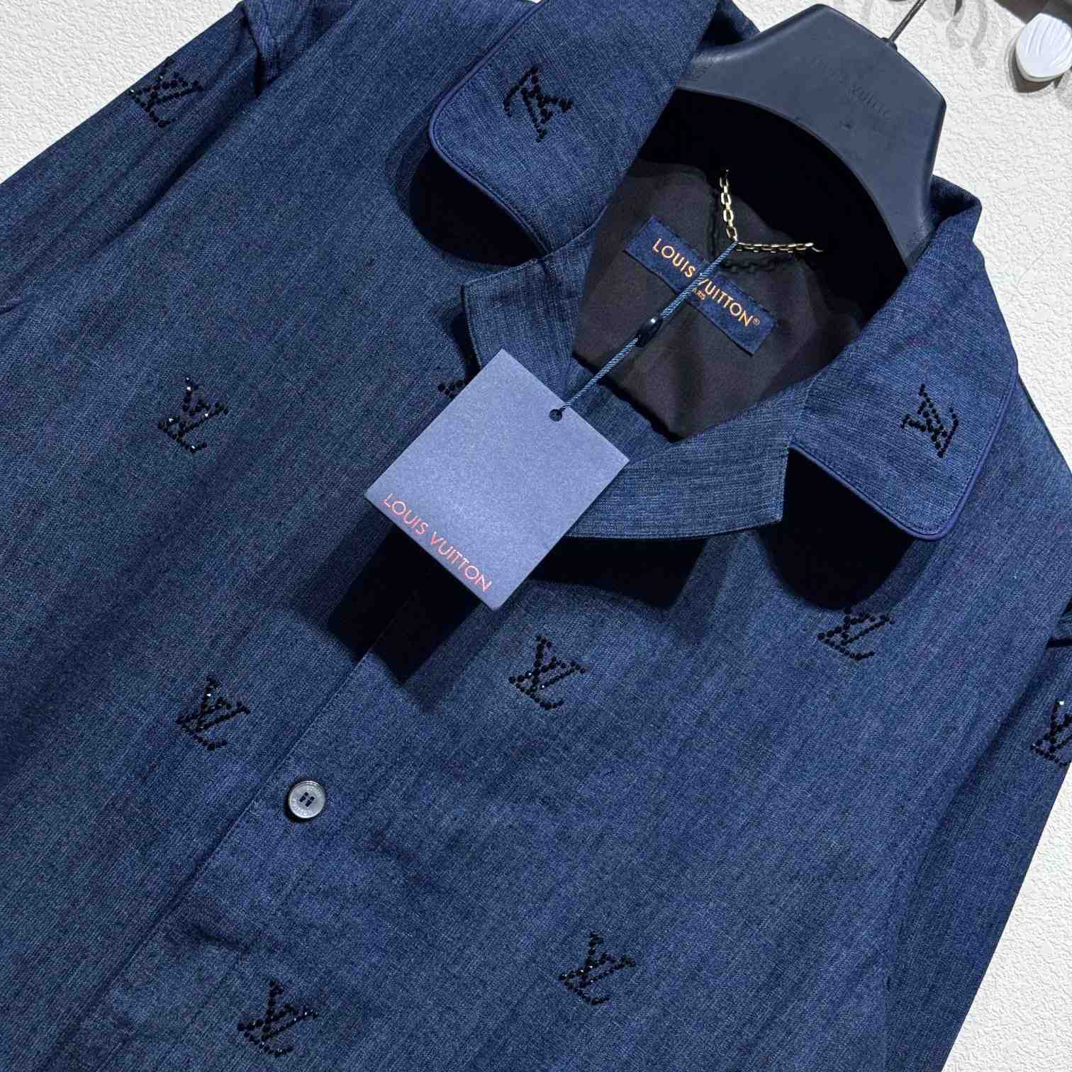 Louis Vuitton LV Blason Embellished Denim Pajama Shirt   1AGJMI - DesignerGu