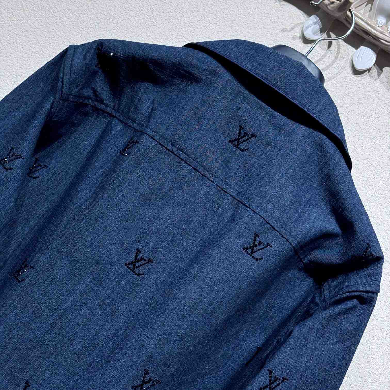 Louis Vuitton LV Blason Embellished Denim Pajama Shirt   1AGJMI - DesignerGu