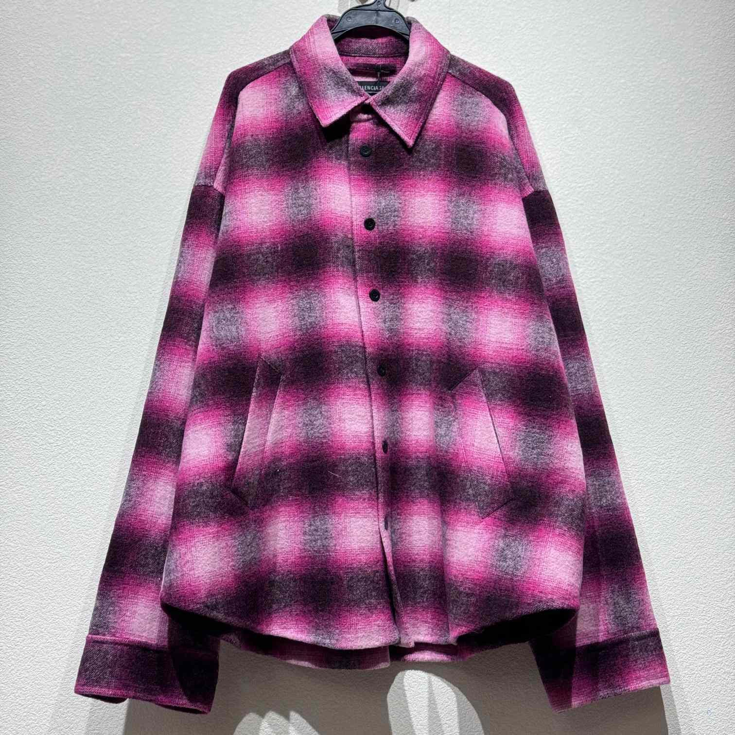 Balenciaga Padded Shirt In Pink And Black Check Flannel - DesignerGu