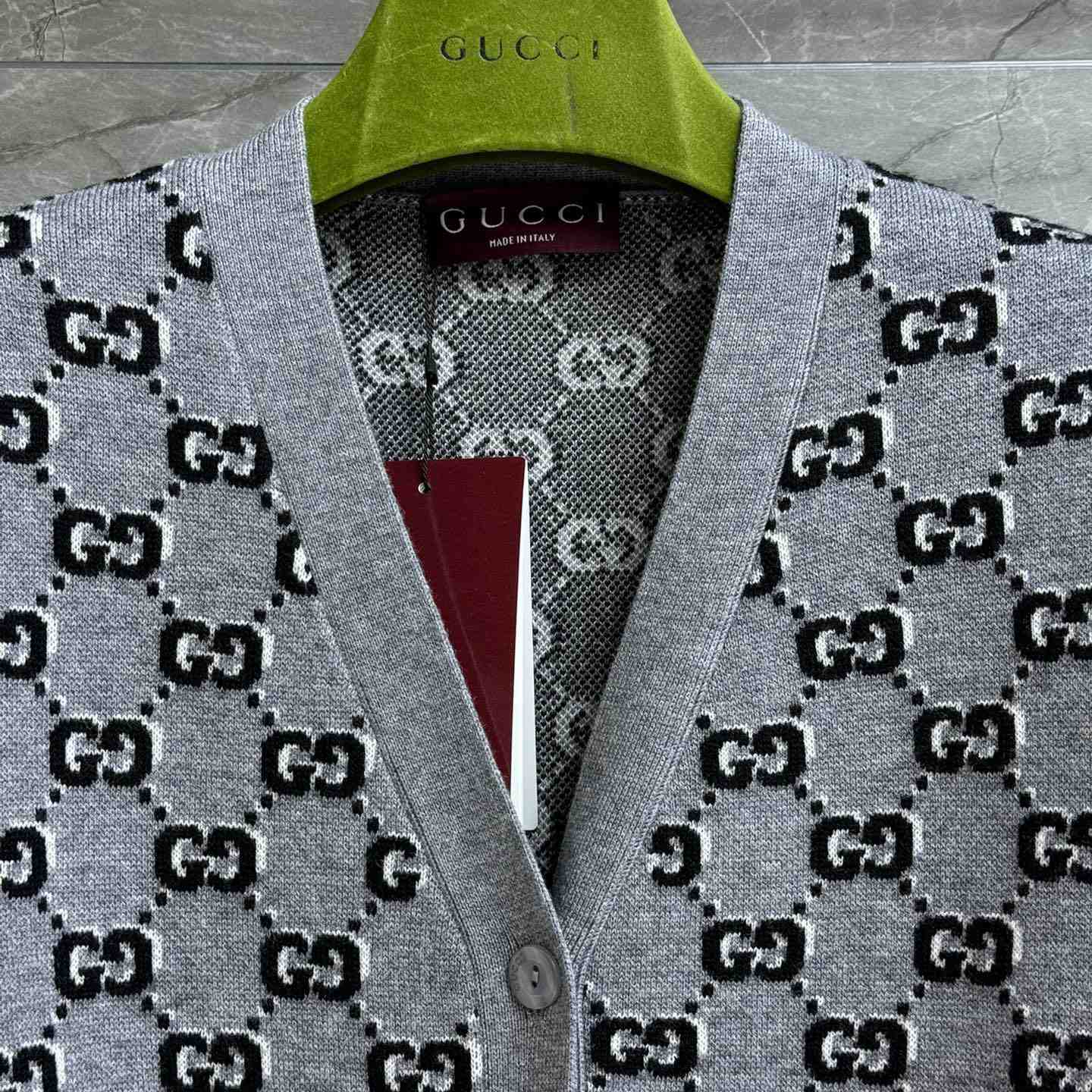 Gucci Wool Jacquard Cardigan With GG Shadow - DesignerGu