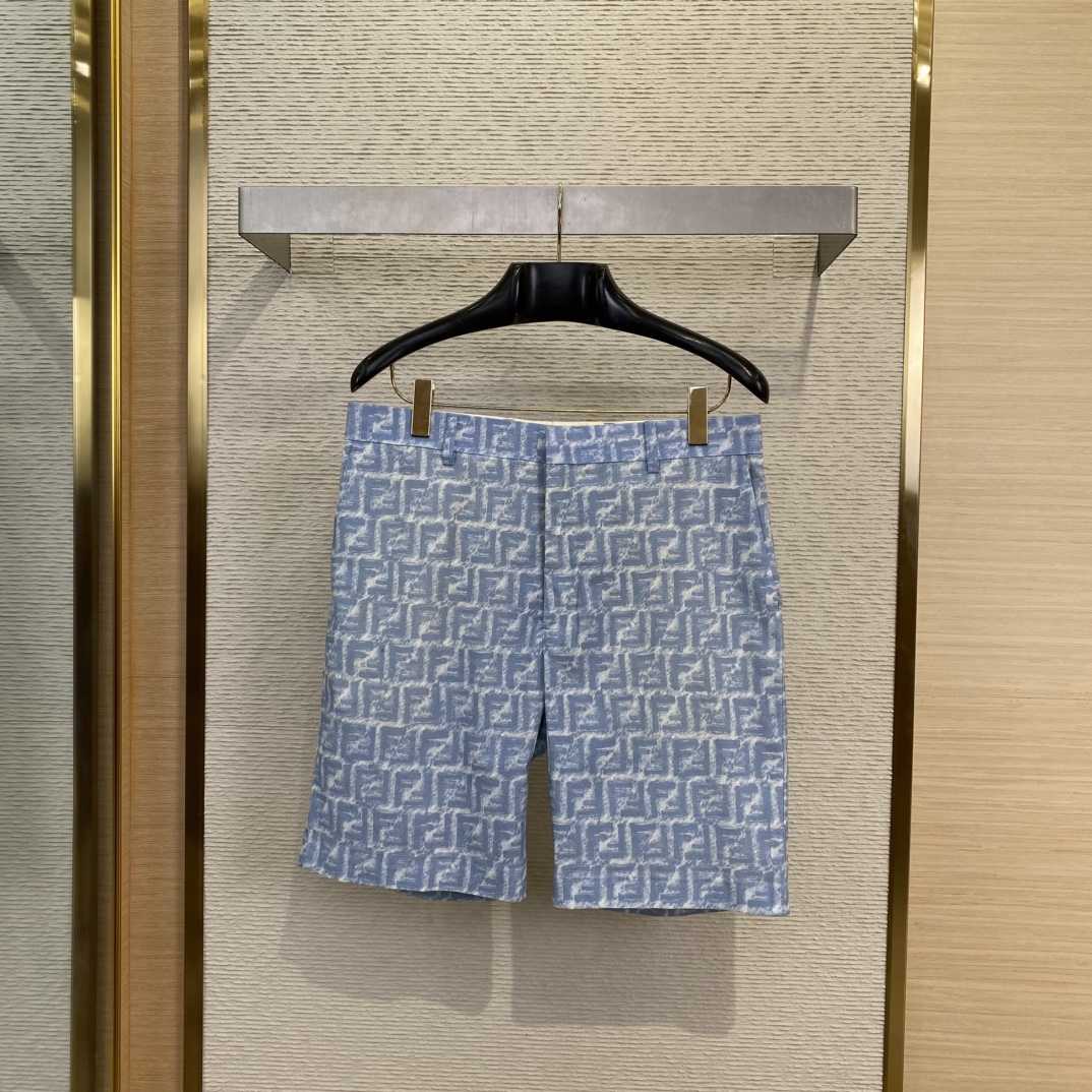 Fendi Blue FF Linen Shorts - DesignerGu