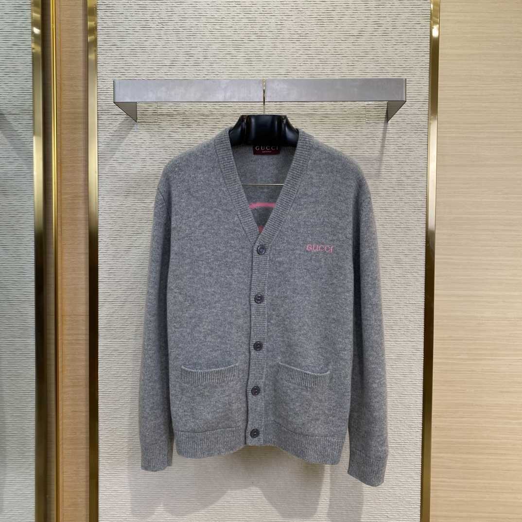 Gucci Wool Cashmere Cardigan With Intarsia  - DesignerGu