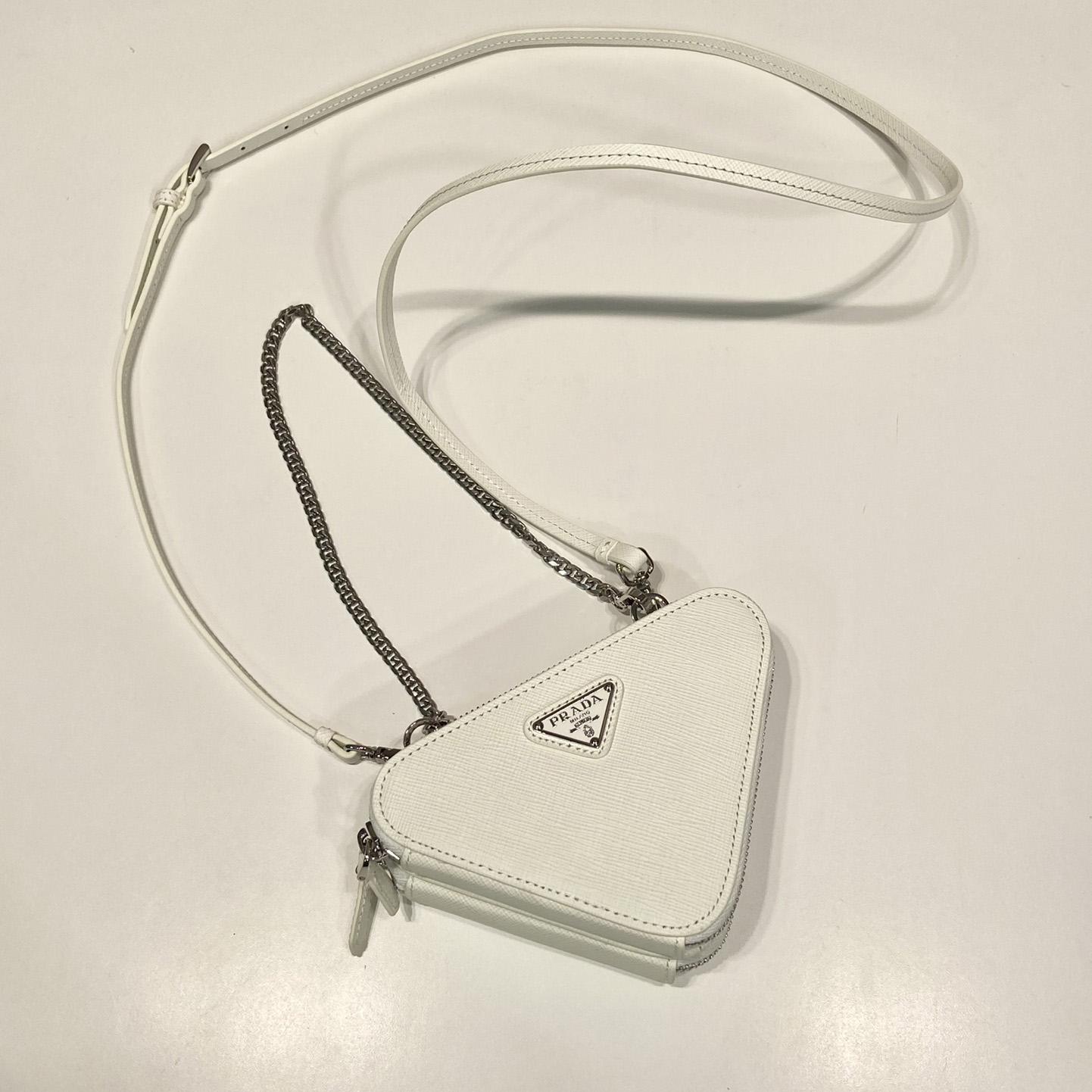 Prada Triangular Embellished Satin And Leather Mini-pouch - DesignerGu