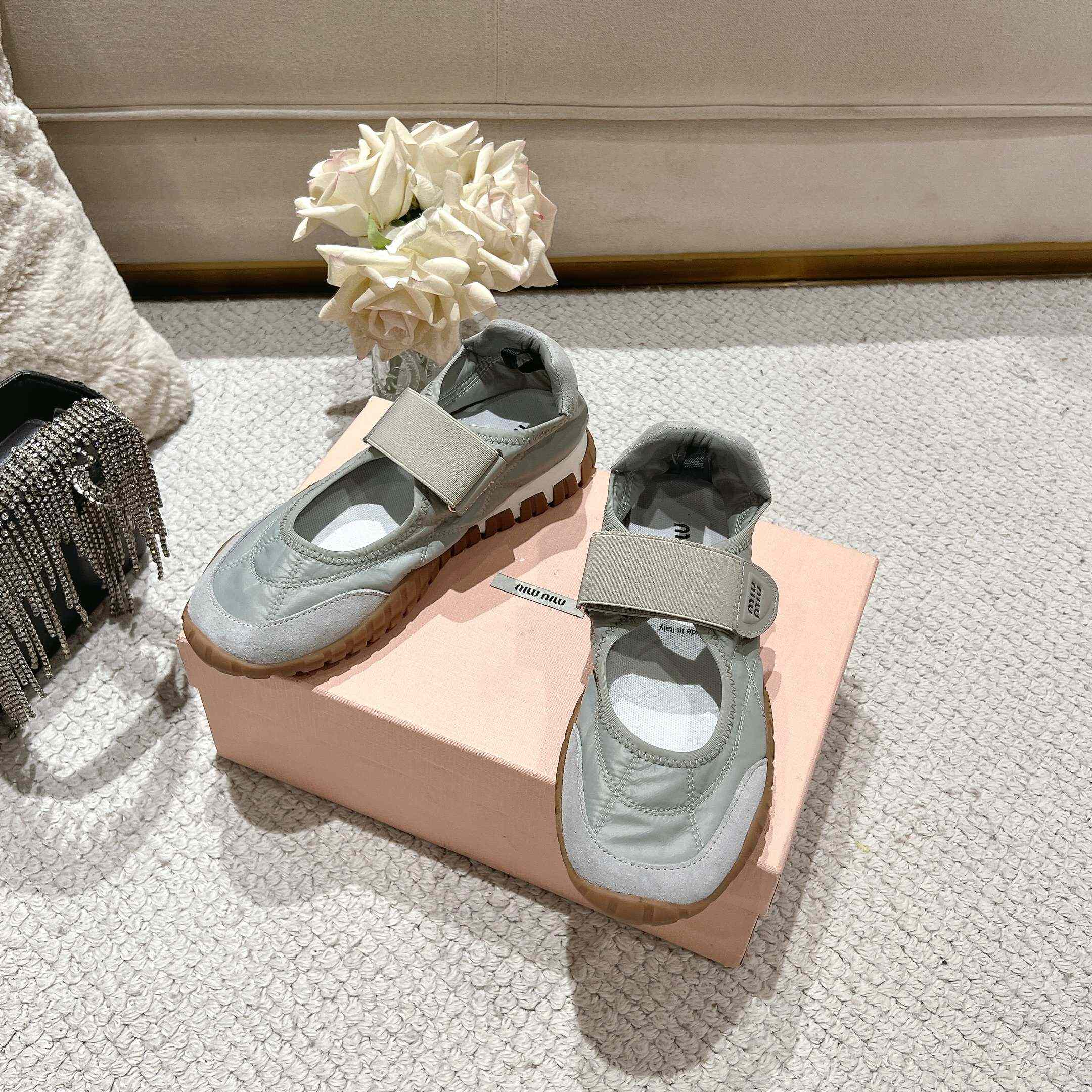 Miu Miu Tyre Technical Fabric And Suede Ballerinas - DesignerGu