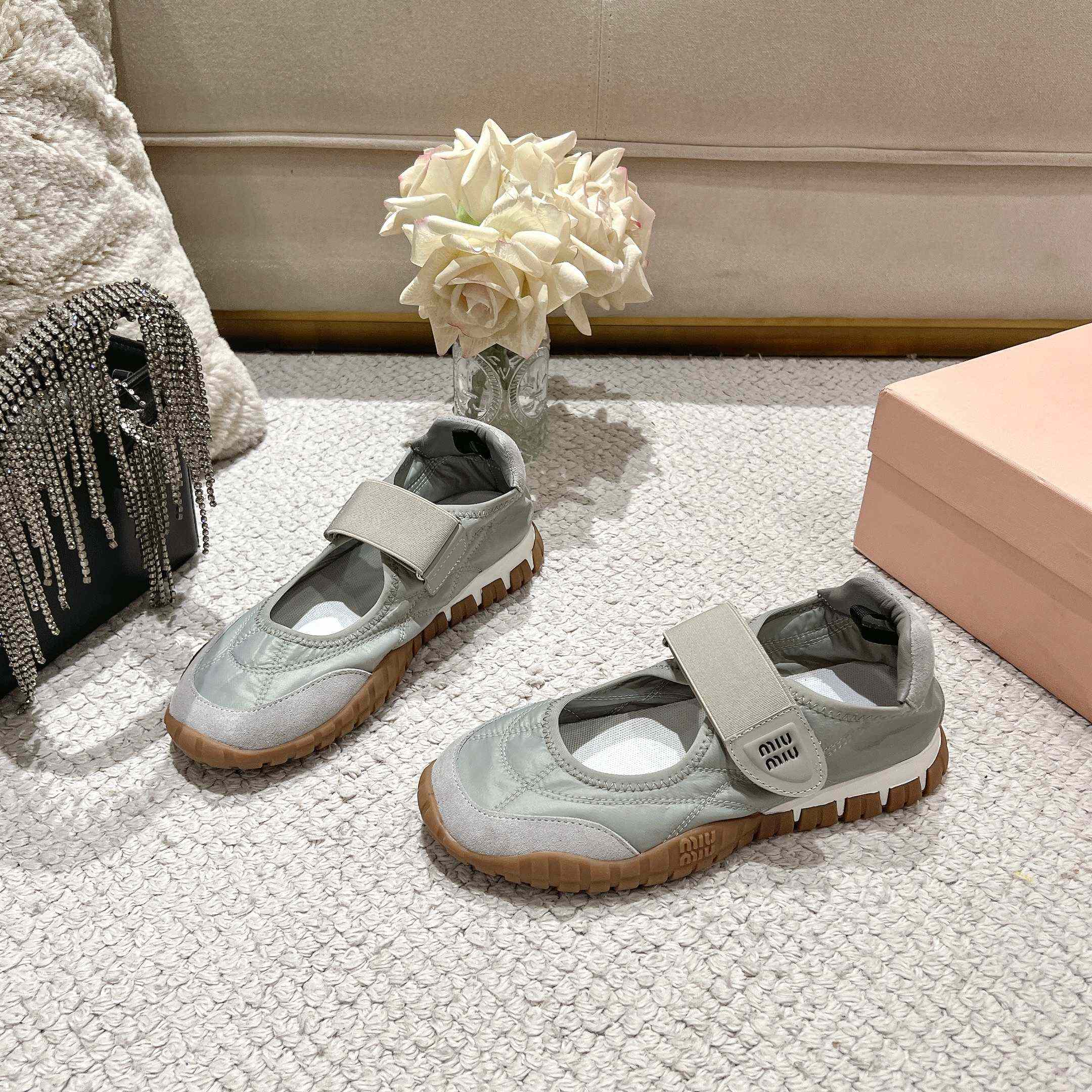 Miu Miu Tyre Technical Fabric And Suede Ballerinas - DesignerGu