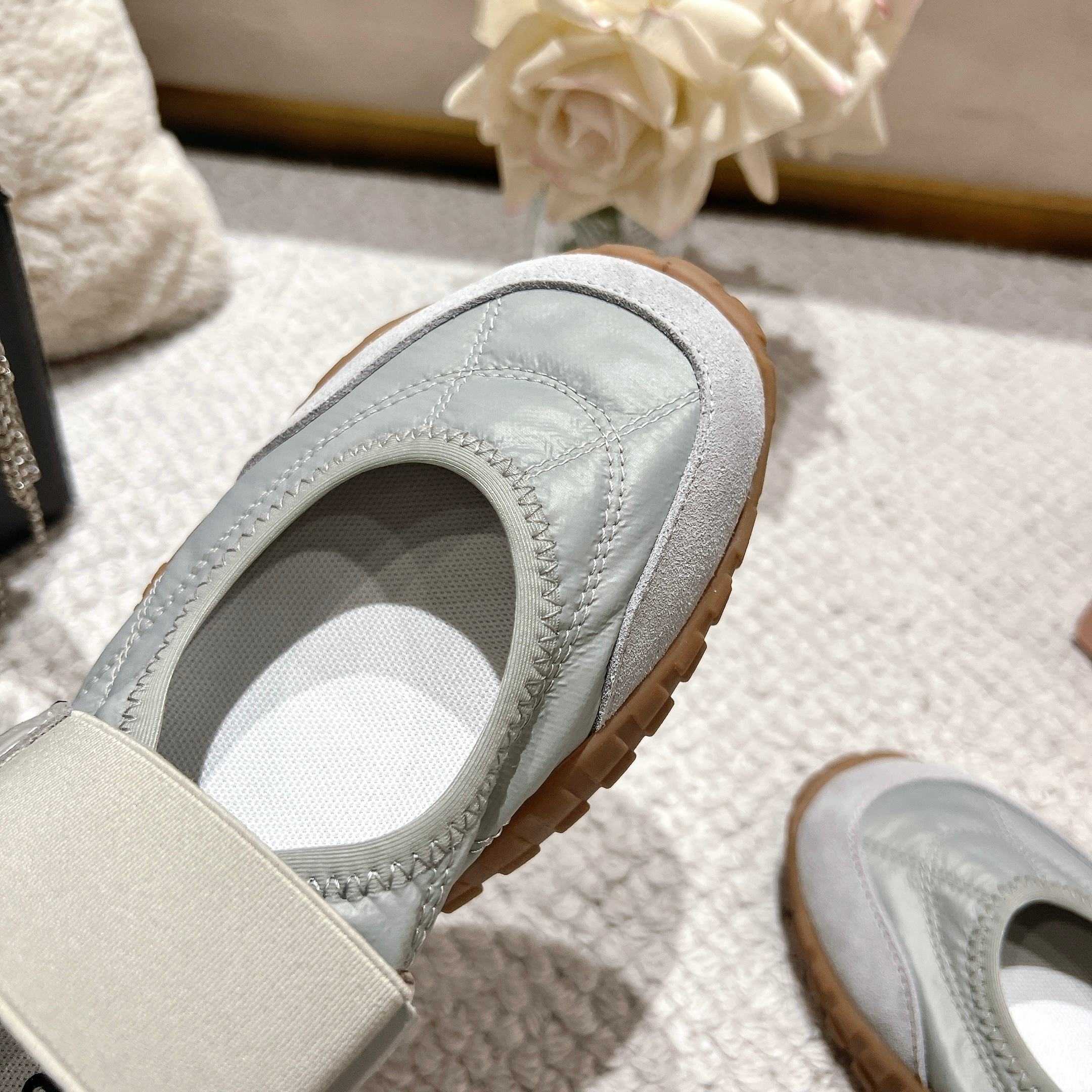 Miu Miu Tyre Technical Fabric And Suede Ballerinas - DesignerGu