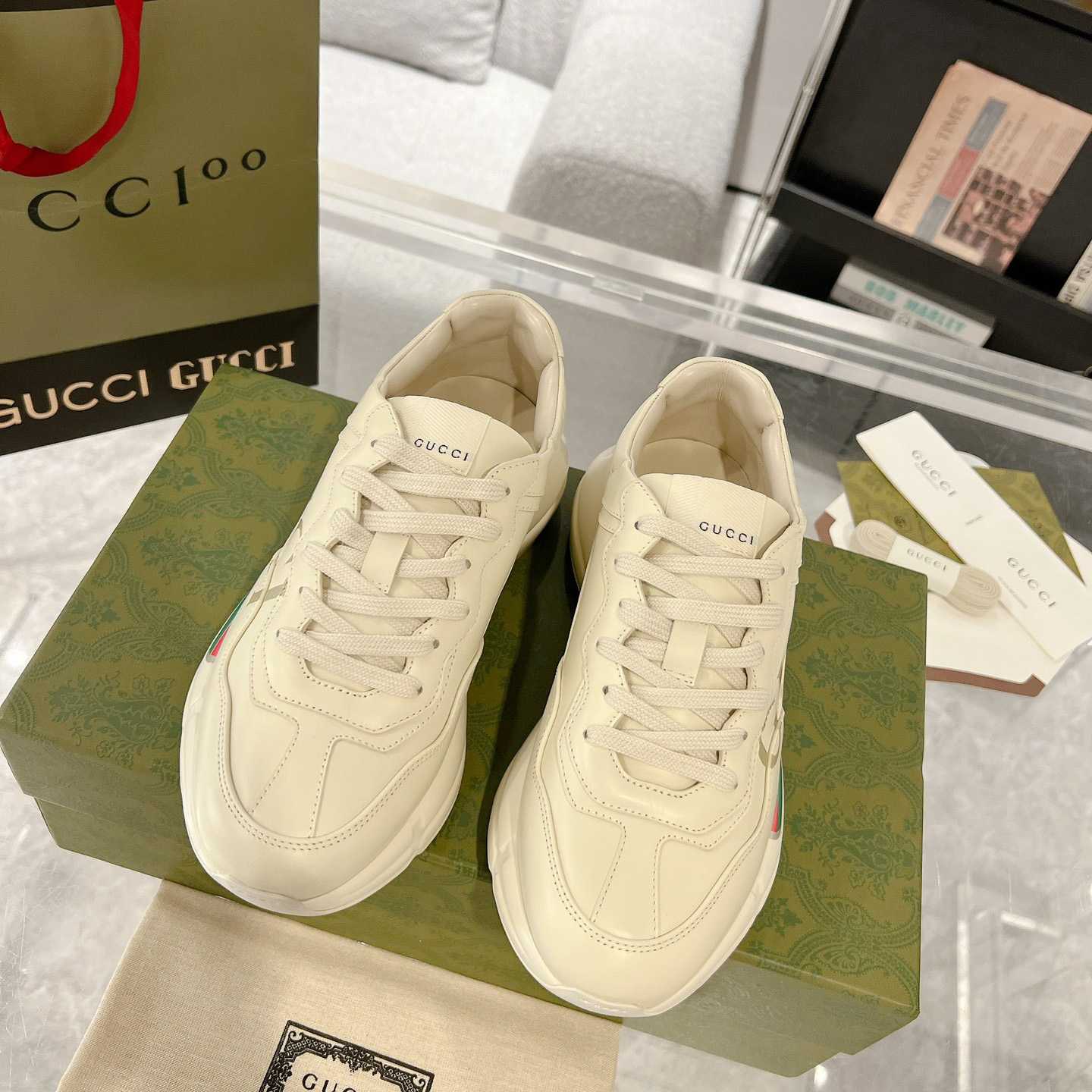 Gucci Rhyton Logo Ivory Leather Sneaker - DesignerGu