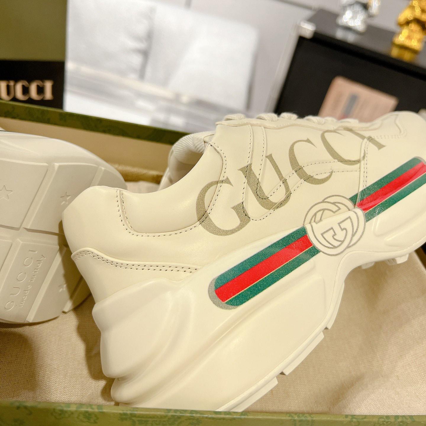 Gucci Rhyton Logo Ivory Leather Sneaker - DesignerGu