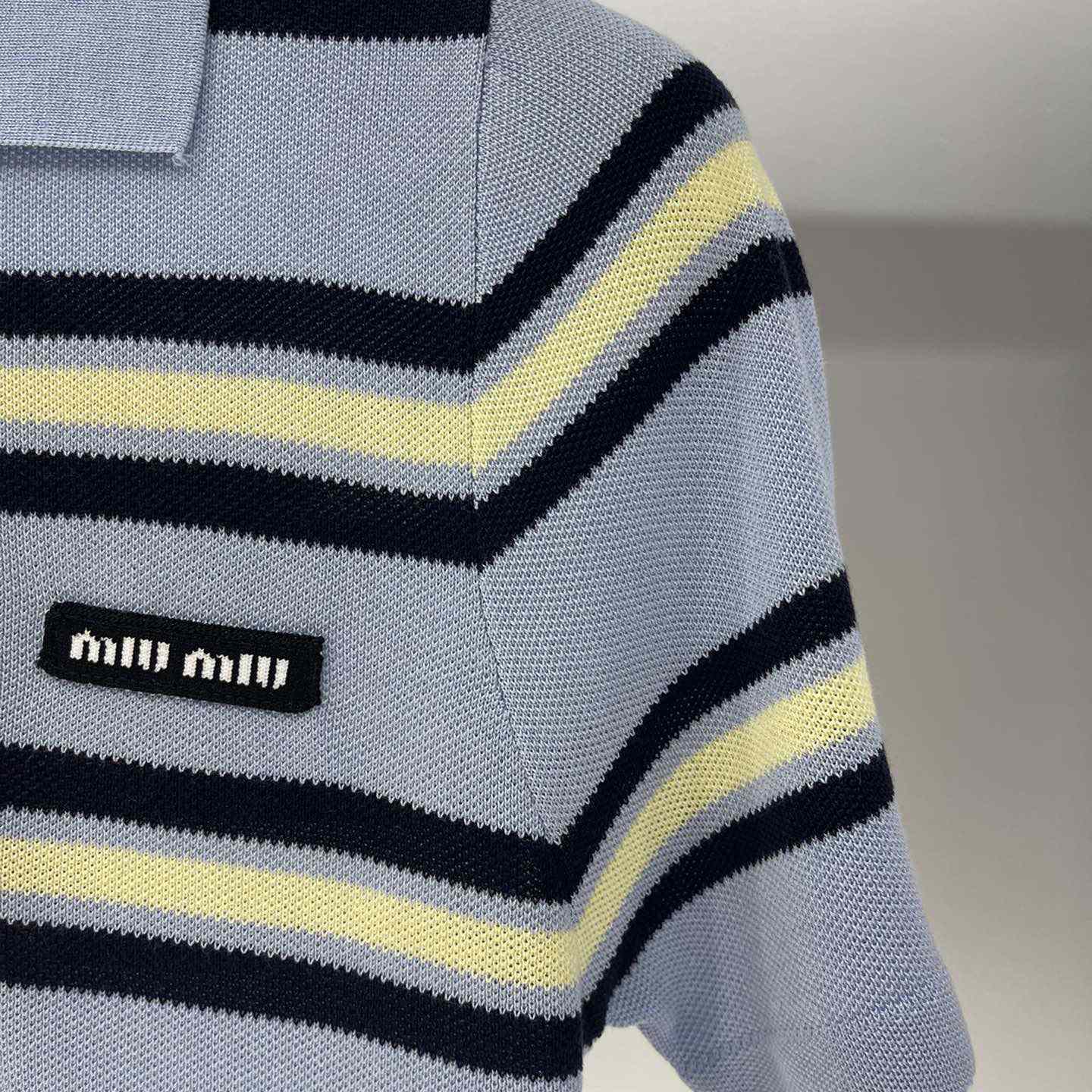 Miu Miu Striped Knitted Cotton Polo Shirt - DesignerGu