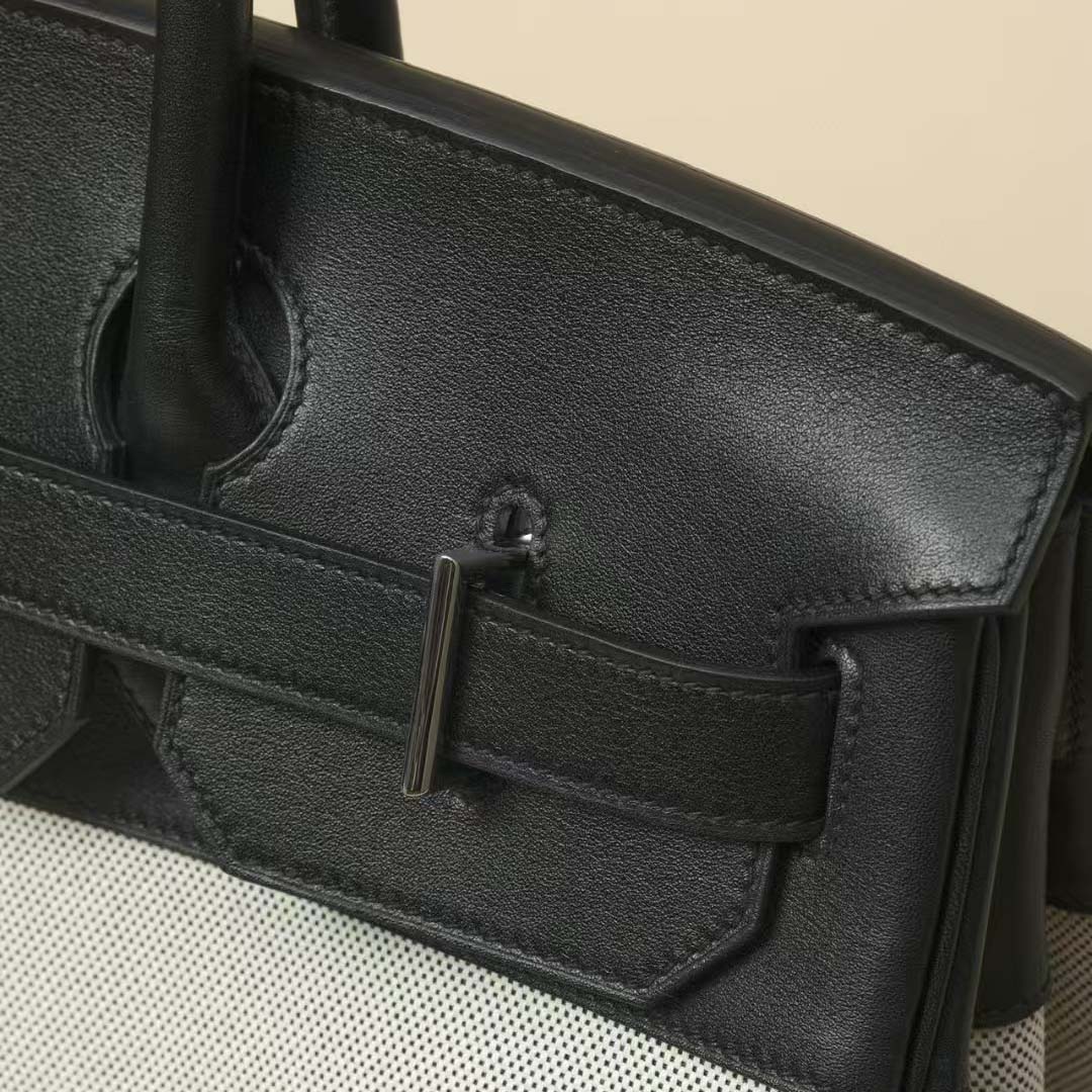 Hermès 40cm HAC Black Toile/Swift Leather Palladium Hardware - DesignerGu