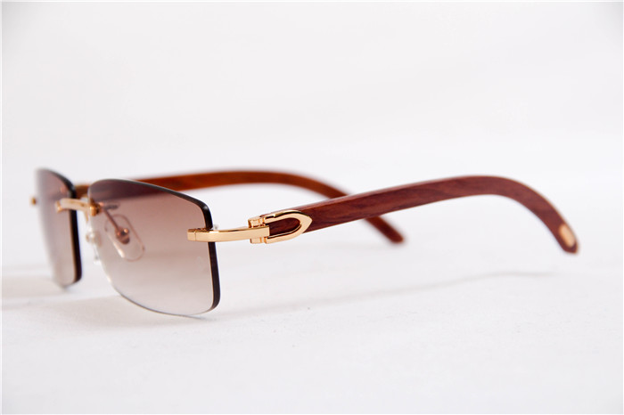 Cartier 3524012 Wood Big Lens Sunglasses In Gold Brown - DesignerGu
