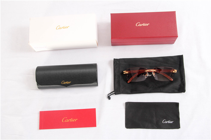 Cartier 3524012 Wood Big Lens Sunglasses In Gold Brown - DesignerGu