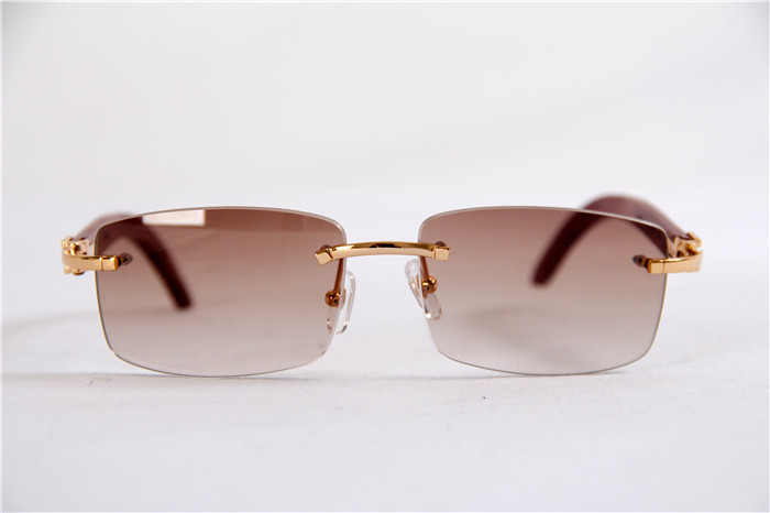 Cartier 3524012 Wood Big Lens Sunglasses In Gold Brown - DesignerGu