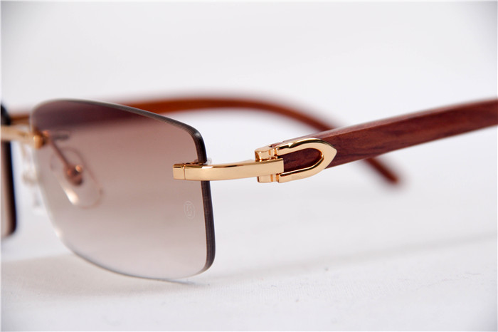 Cartier 3524012 Wood Big Lens Sunglasses In Gold Brown - DesignerGu