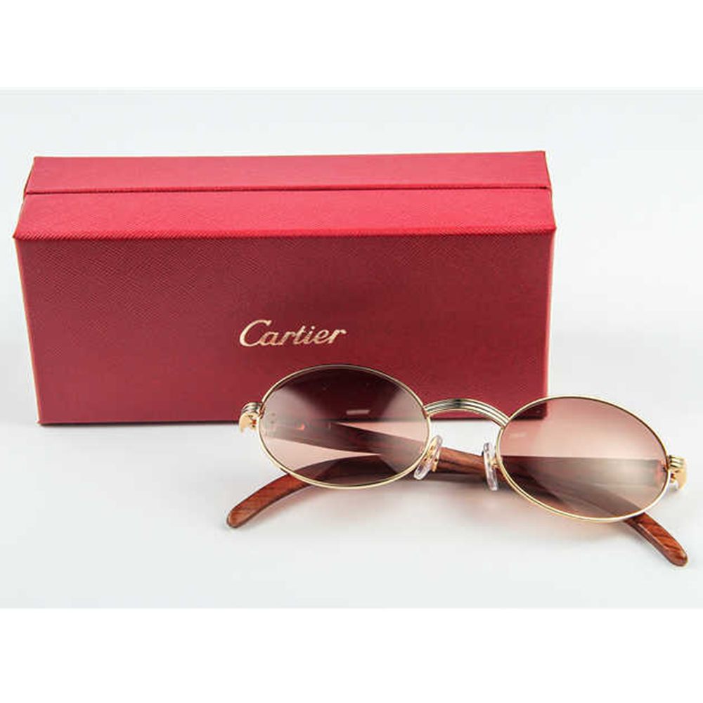 Cartier 7550178 55-22 Wood Sunglasses In Gold Brown - DesignerGu