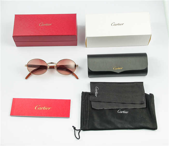 Cartier 7550178 55-22 Wood Sunglasses In Gold Brown - DesignerGu