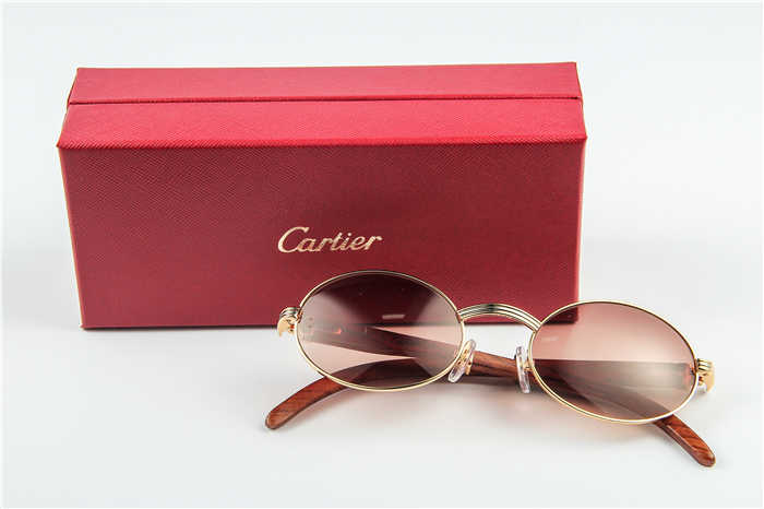 Cartier 7550178 55-22 Wood Sunglasses In Gold Brown - DesignerGu