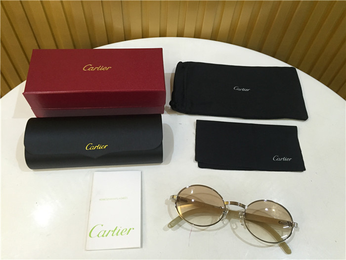 Cartier 7550178 55-22 White Curve Cattle Horn Sunglasses In Silver Brown - DesignerGu