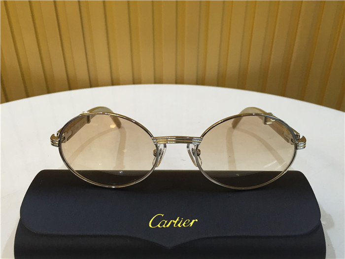 Cartier 7550178 55-22 White Curve Cattle Horn Sunglasses In Silver Brown - DesignerGu