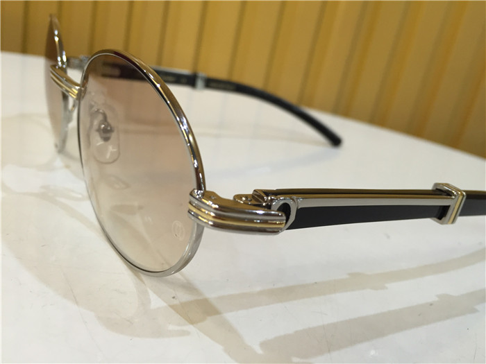 Cartier 7550178 55-22 Black Curve Cattle Horn Sunglasses In Silver Brown - DesignerGu