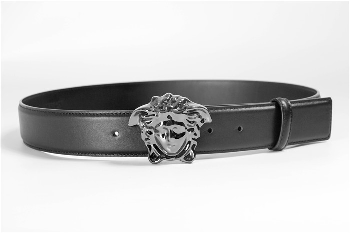 Versace Black Leather Versace Medusa Mens Belt Head Buckle - DesignerGu