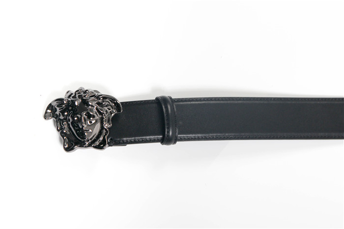 Versace Black Leather Versace Medusa Mens Belt Head Buckle - DesignerGu