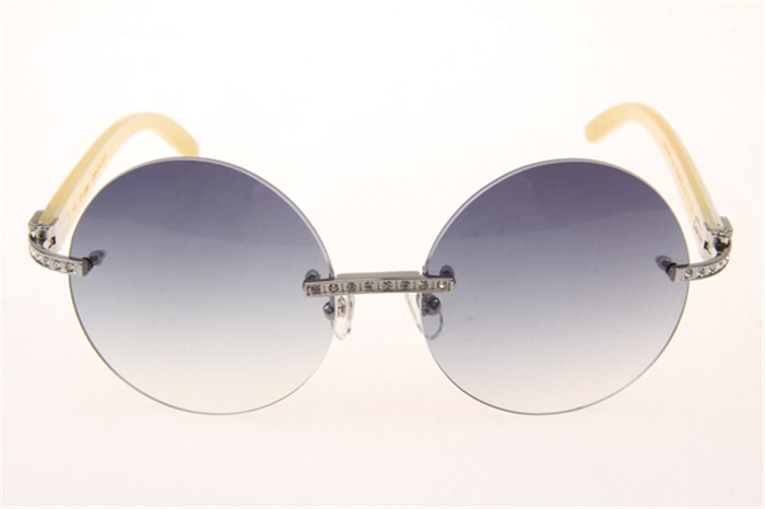 Cartier 3524012 Diamond White Buffalo Sunglasses In Silver With Grey Gradient Round Lens - DesignerGu