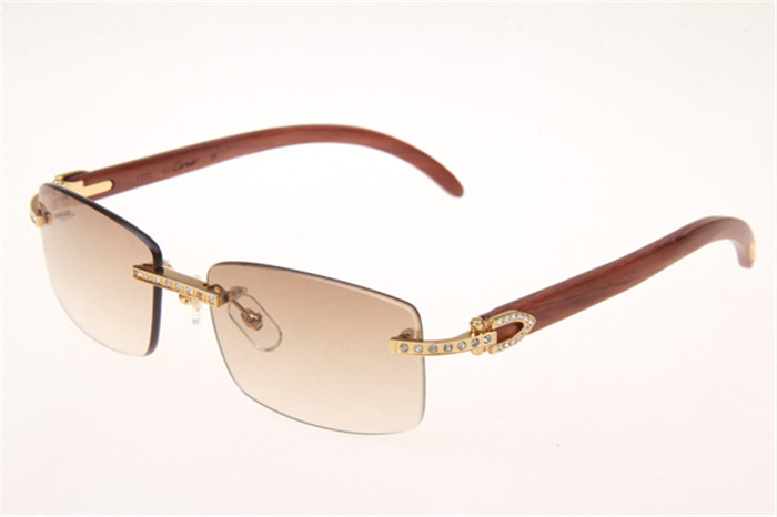 Cartier 3524012 Diamond Wood Sunglasses In Gold With Brown Gradient Lens - DesignerGu