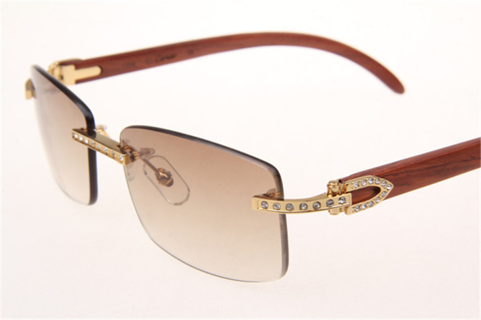 Cartier 3524012 Diamond Wood Sunglasses In Gold With Brown Gradient Lens - DesignerGu