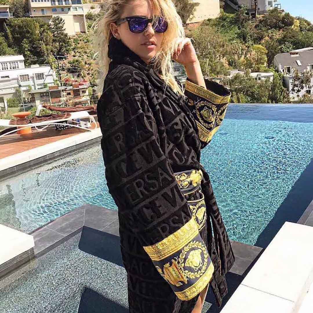 Versace Embroidered Bathrobe Black Gold - DesignerGu