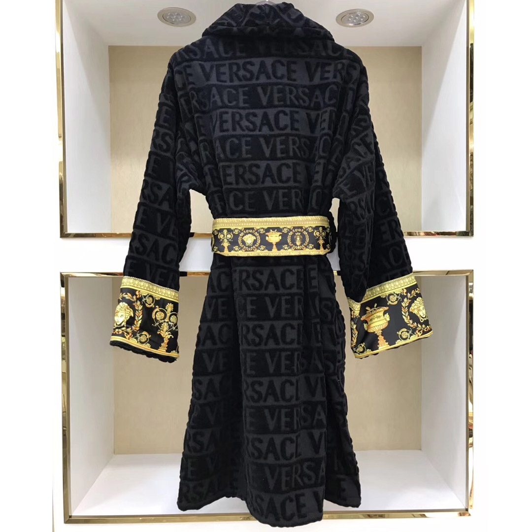 Versace Embroidered Bathrobe Black Gold - DesignerGu