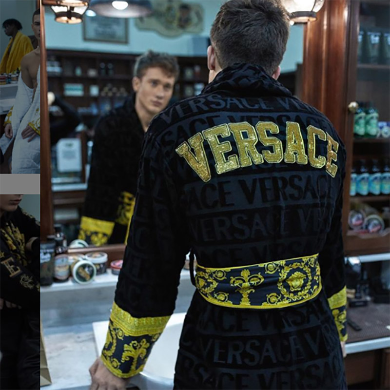 Versace Embroidered Bathrobe Black Gold - DesignerGu