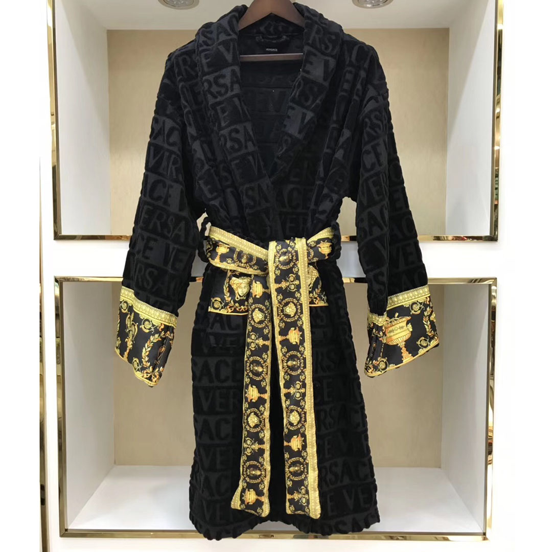 Versace Embroidered Bathrobe Black Gold - DesignerGu