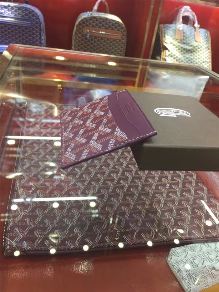 Goyard Card Holder Burgundy - DesignerGu