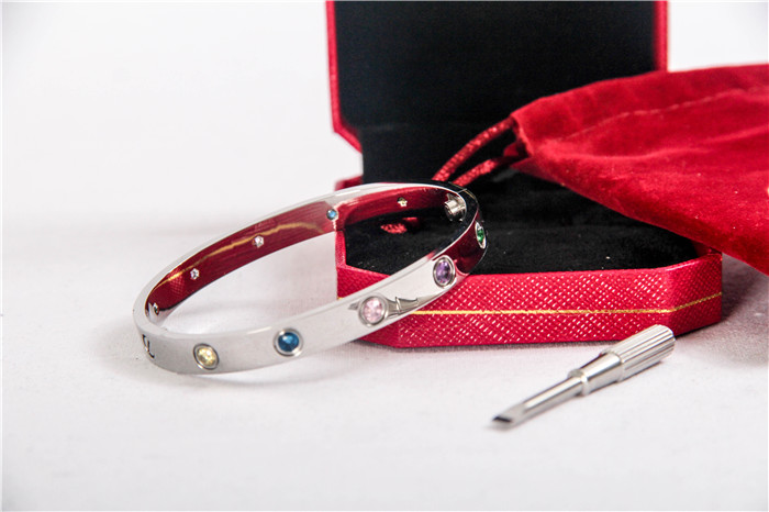 Cartier Love Bracelet Silver With Colorful Stones - DesignerGu