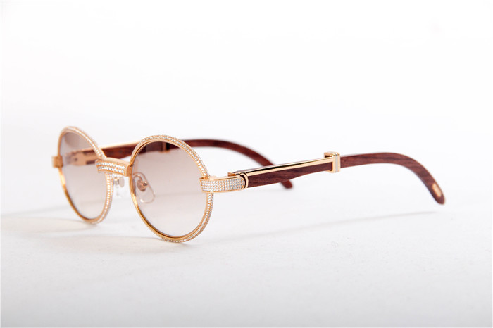 Cartier 7550178 55-22 Full Diamond Wood Sunglasses In Gold Brown - DesignerGu