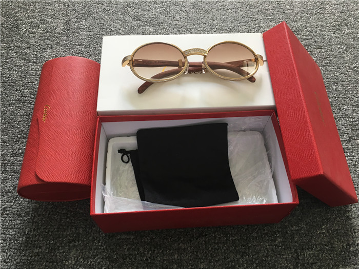 Cartier 7550178 55-22 Full Diamond Wood Sunglasses In Gold Brown - DesignerGu