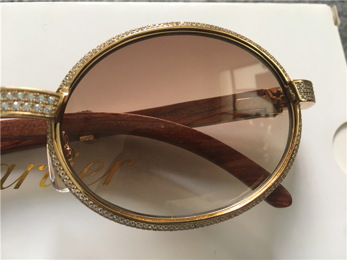 Cartier 7550178 55-22 Full Diamond Wood Sunglasses In Gold Brown - DesignerGu