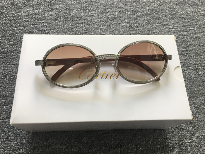 Cartier 7550178 57-22 Full Diamond Wood Sunglasses In Silver Brown - DesignerGu