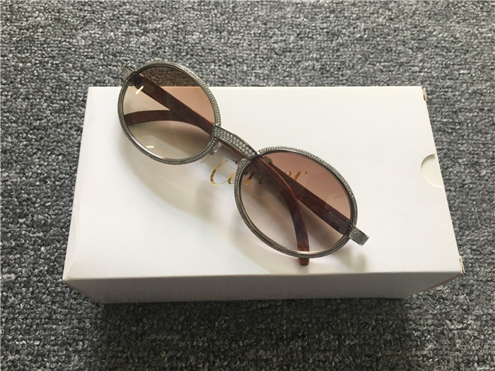 Cartier 7550178 57-22 Full Diamond Wood Sunglasses In Silver Brown - DesignerGu