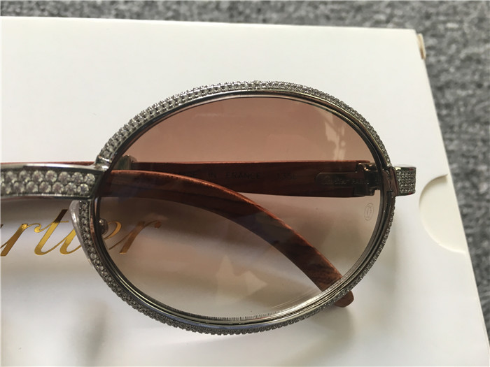 Cartier 7550178 57-22 Full Diamond Wood Sunglasses In Silver Brown - DesignerGu